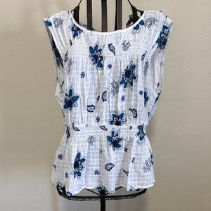 Floral Print Women's Top - White and Blue